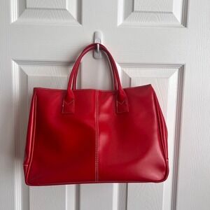 Red Tote Bag with Pockets‎ Stripe Lined Interior Work School Travel Purse